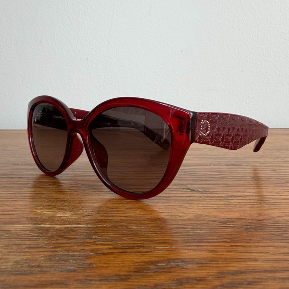 Salvatore Ferragamo Red Frame Chunky Sunglasses.